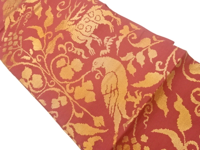 JAPANESE KIMONO / VINTAGE NAGOYA OBI / WOVEN FLOWER ARABESQUE & DEER